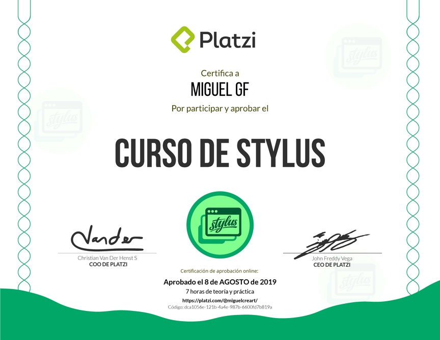 Diploma del Curso de Stylus 2018