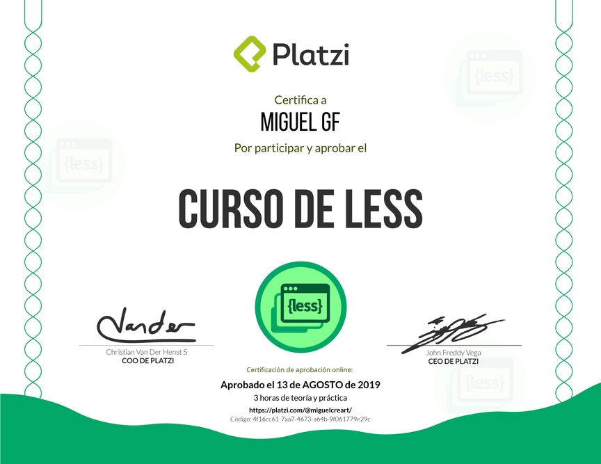 Diploma del Curso de Less 2018