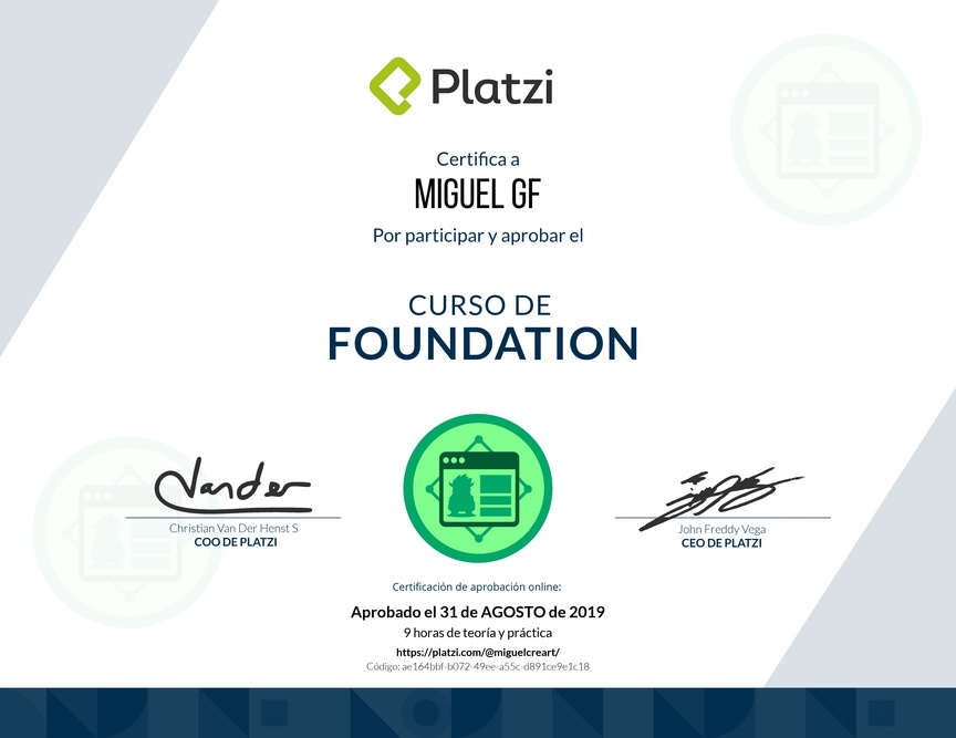 Diploma del Curso de Foundation 2018