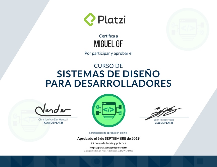 Diploma del Curso de Sistemas de Diseño para Desarrolladores