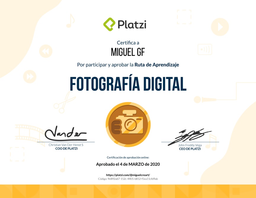 Diploma de la Ruta de Aprendizaje de Fotografía Digital