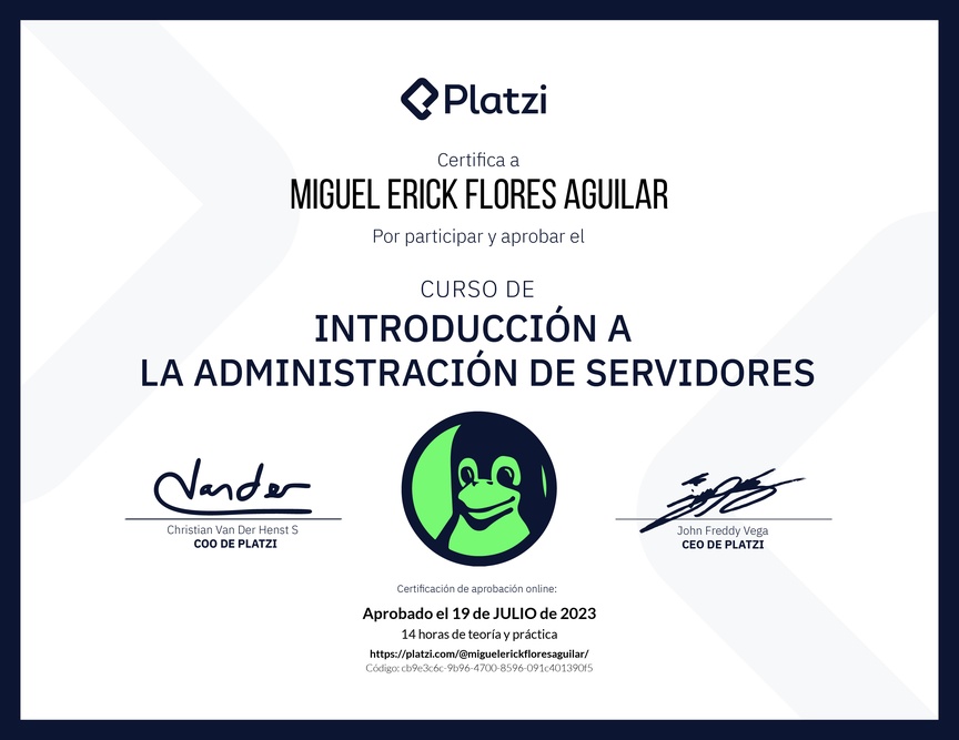 Diploma del Curso de Introducción a la Administración de Servidores Linux