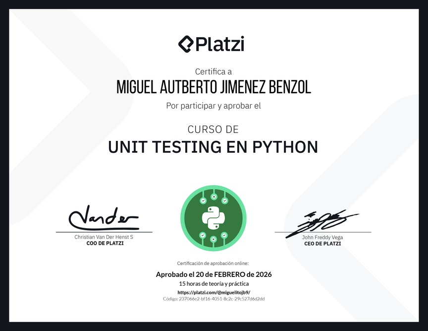 Diploma del Curso de Unit Testing en Python
