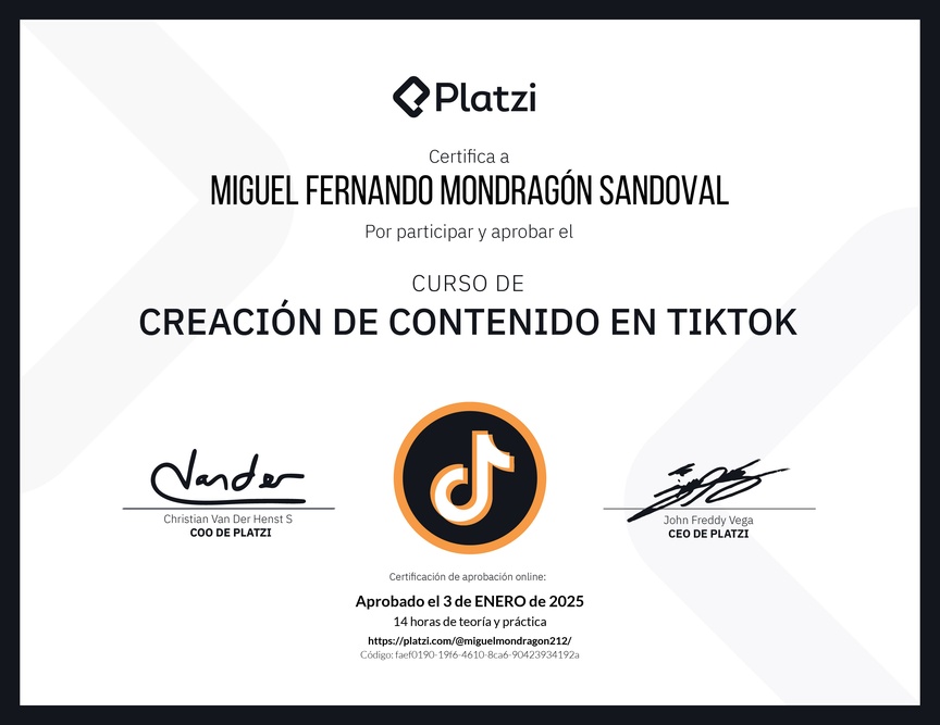 Diploma del Curso de Estrategia de Contenido de TikTok