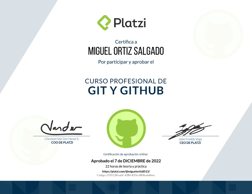 Diploma del Curso Profesional de Git y GitHub