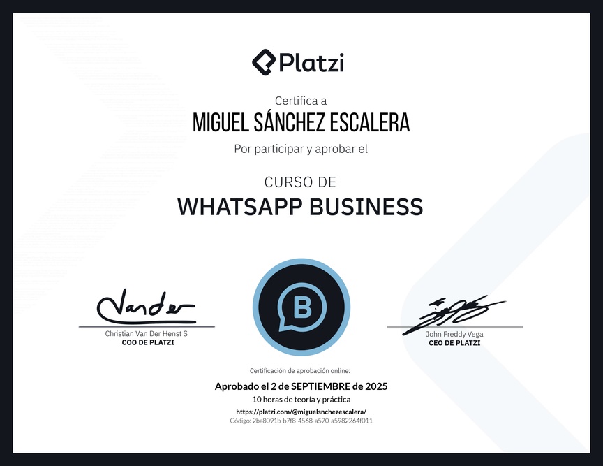 Diploma del Curso de Whatsapp Business