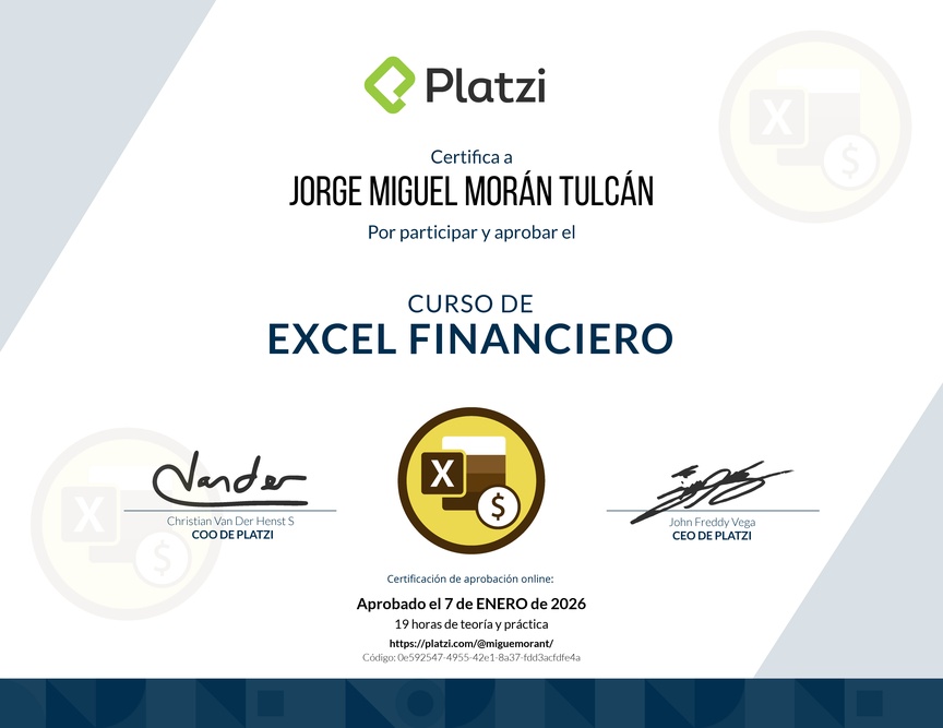 Diploma del Curso de Análisis Financiero en Excel