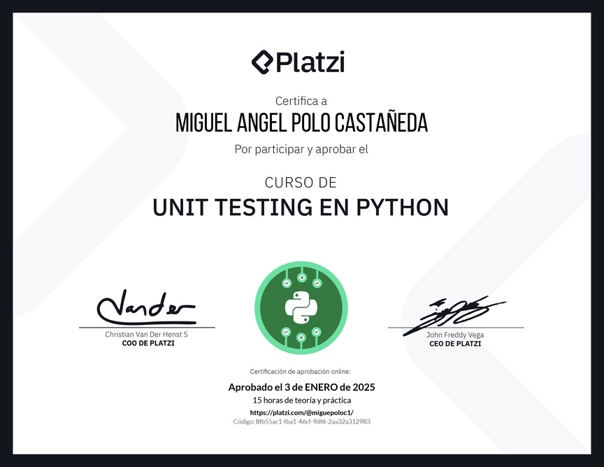 Diploma del Curso de Unit Testing en Python