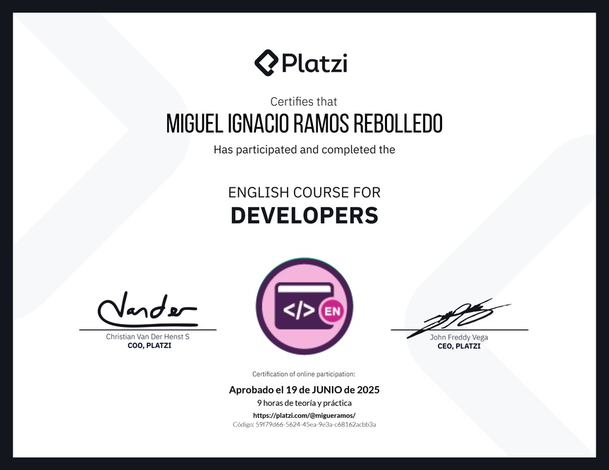 Diploma del Curso de Inglés para Programadores
