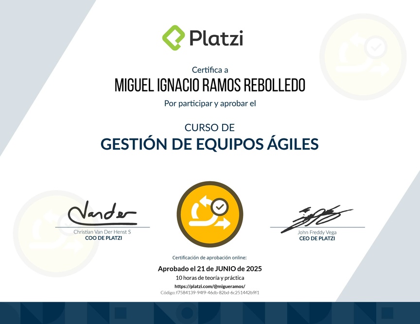 Diploma del Curso de Gestión de Equipos Ágiles
