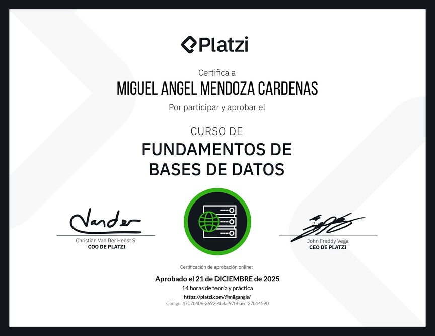 Diploma del Curso de Fundamentos de Bases de Datos