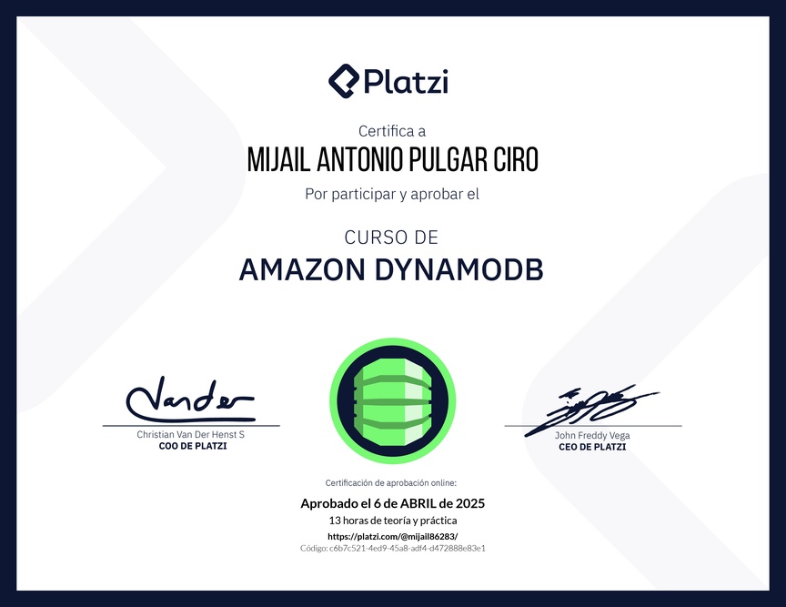 Diploma del Curso de Amazon DynamoDB