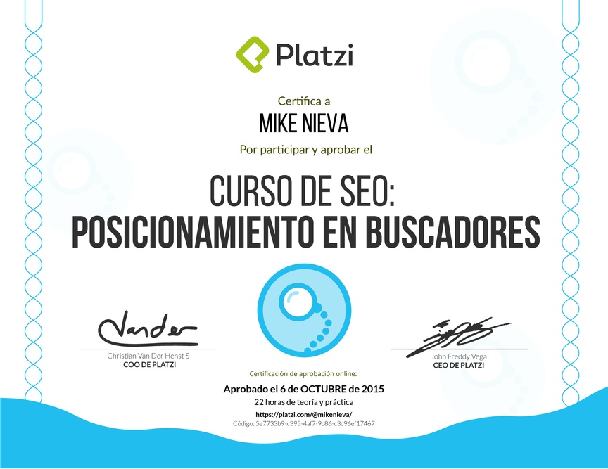 Diploma del Curso de SEO: Posicionamiento en buscadores 2016