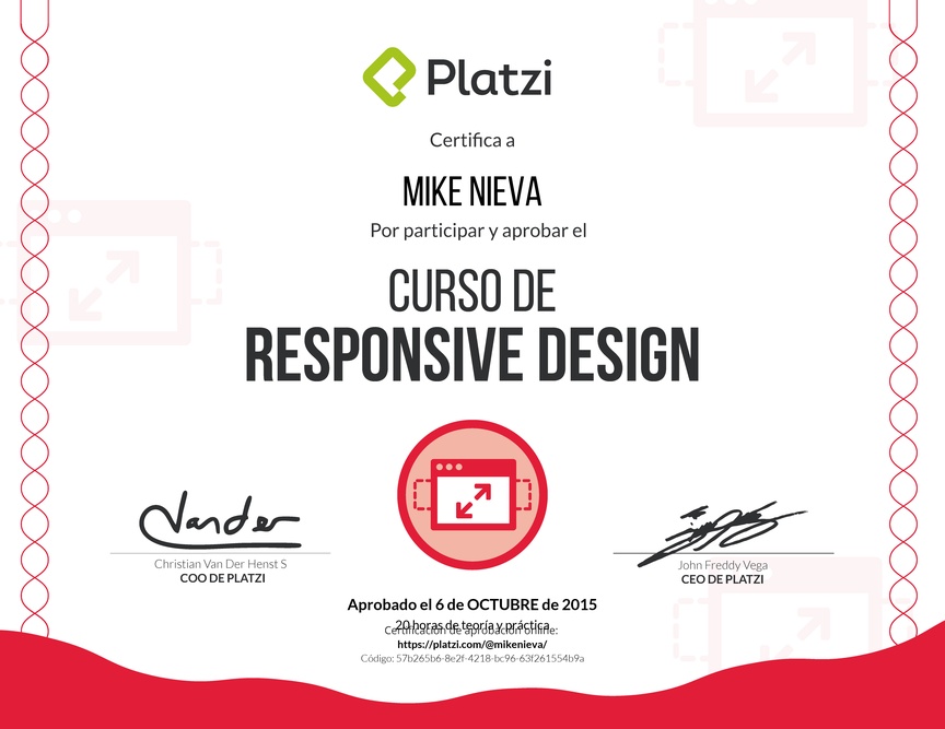 Diploma del Curso de Responsive Design 2015
