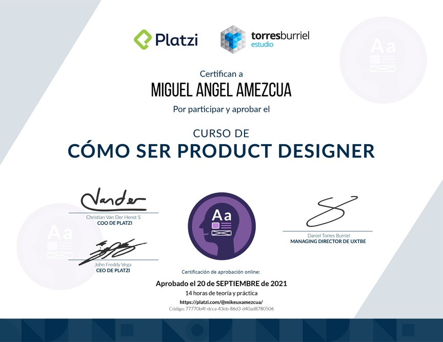 Diploma del Curso de Cómo Ser Product Designer
