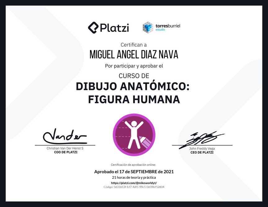 Diploma del Curso de Dibujo Anatómico: Figura Humana