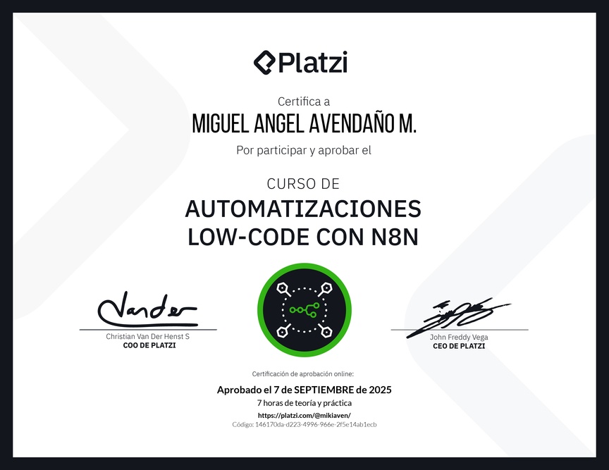Diploma del Curso de Automatizaciones con n8n