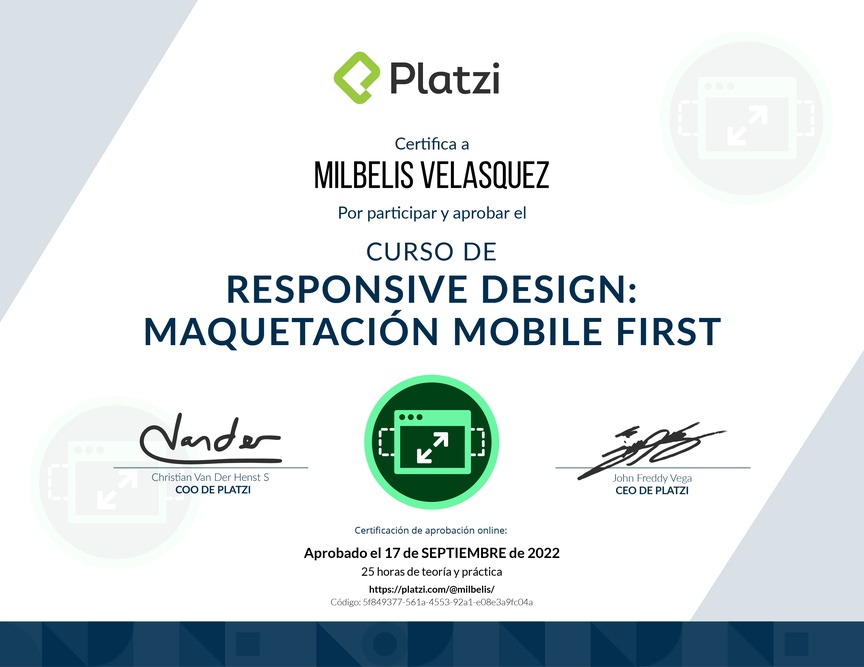 Diploma del Curso de Responsive Design: Maquetación Mobile First