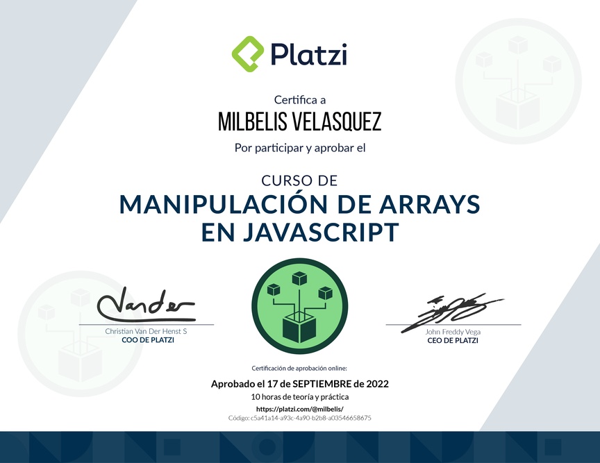 Diploma del Curso de Manipulación de Arrays en JavaScript