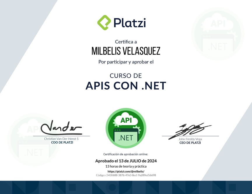 Diploma del Curso de APIs con .NET