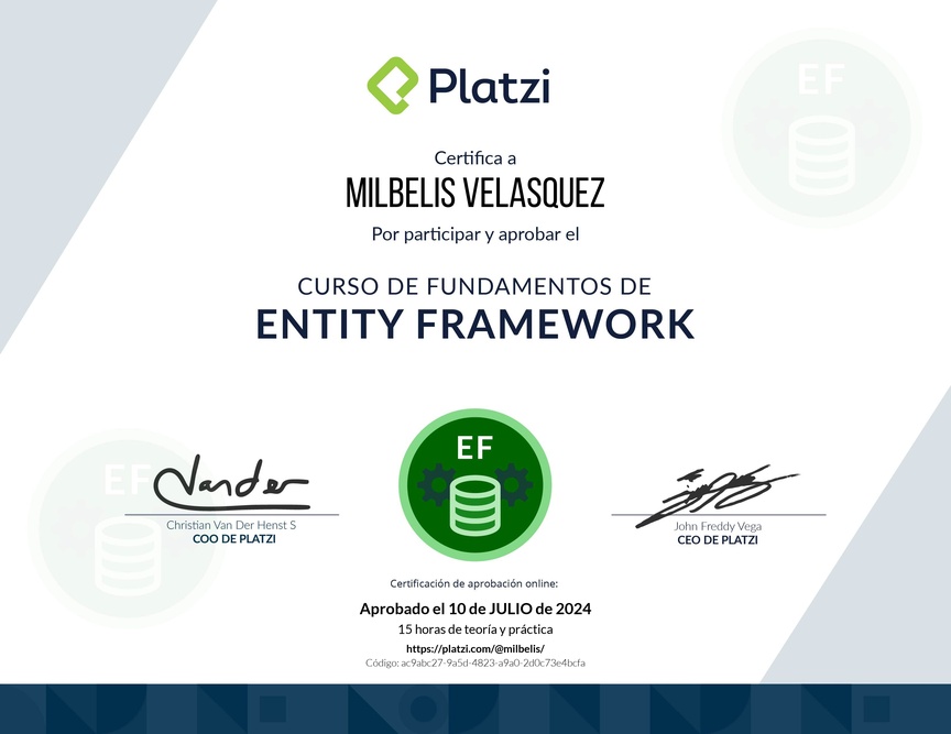 Diploma del Curso de Fundamentos de Entity Framework