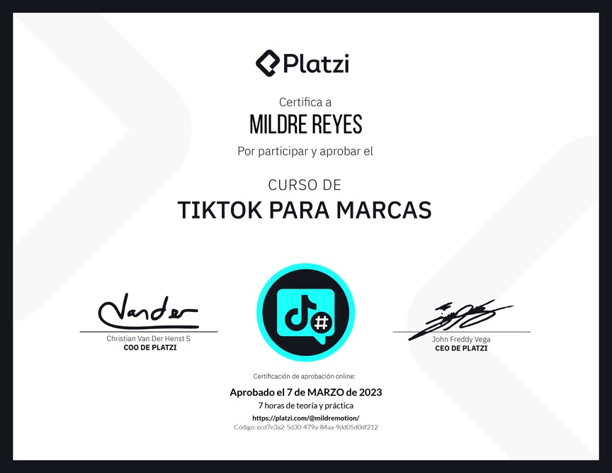 Diploma del Curso de Optimización de Estrategias de Marca en TikTok