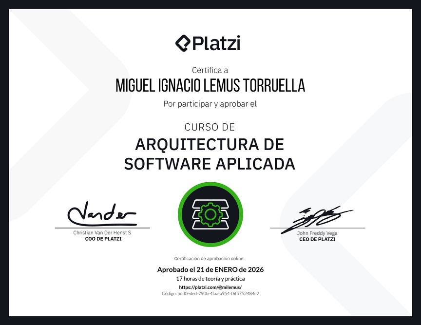 Diploma del Curso de Arquitectura de Software Aplicada