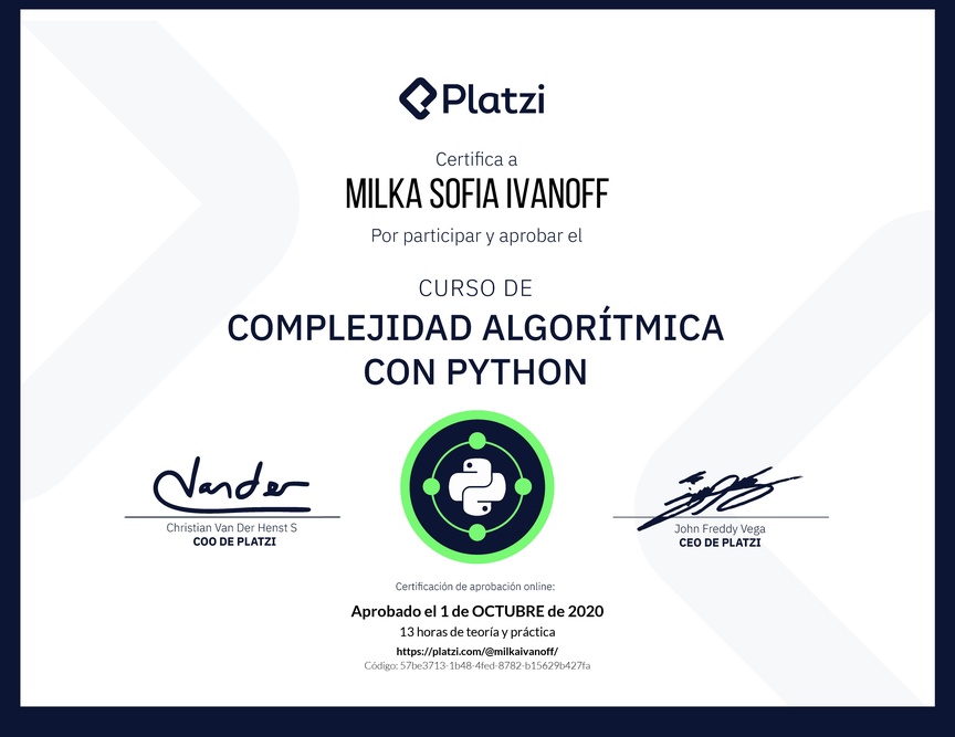 Diploma del Curso de Complejidad Algorítmica con Python
