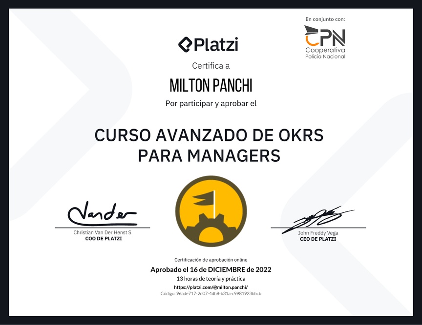Diploma del Curso Avanzado de OKRs para Managers