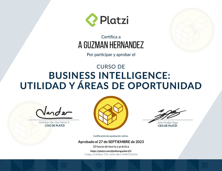 Diploma del Curso de Business Intelligence: Utilidad y Áreas de Oportunidad