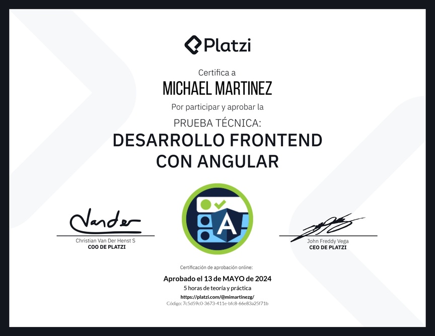 Diploma de Prueba Técnica: Desarrollo Frontend con Angular