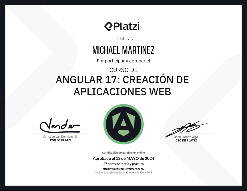 Diploma del Curso de Angular: Creación de Aplicaciones Web