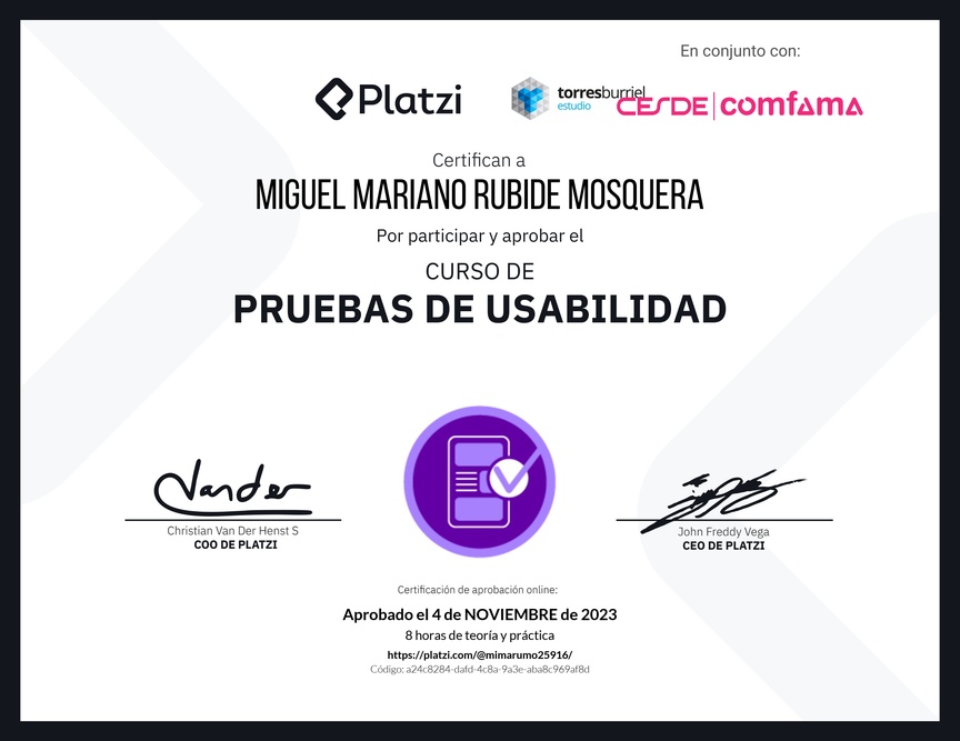 Diploma del Curso de Pruebas de Usabilidad