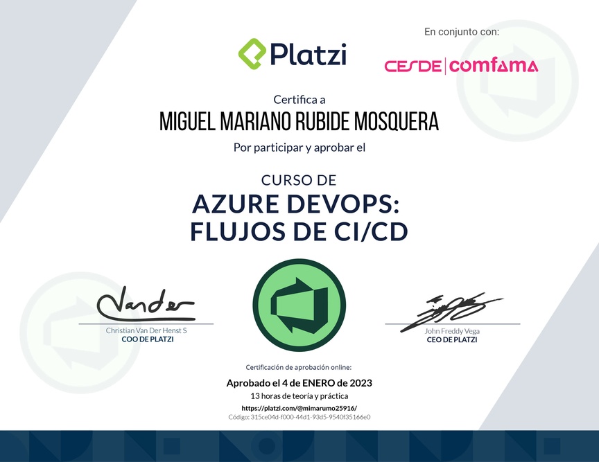 Diploma del Curso de Azure DevOps: Flujos de CI/CD