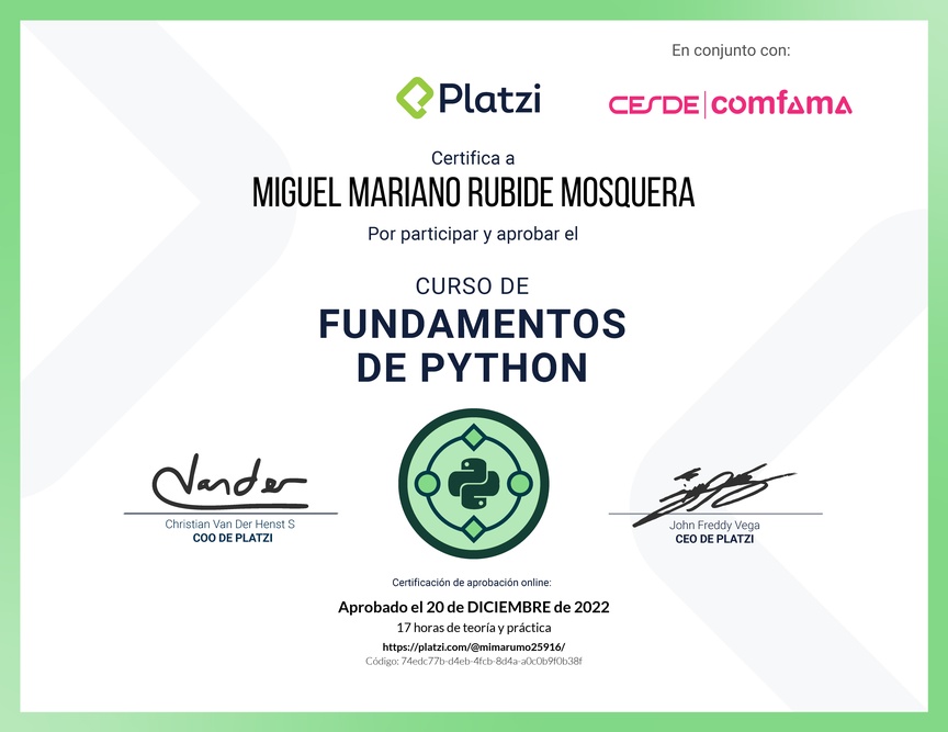 Diploma del Curso de Fundamentos de Python