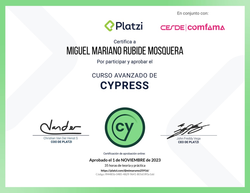 Diploma del Curso de Cypress Avanzado