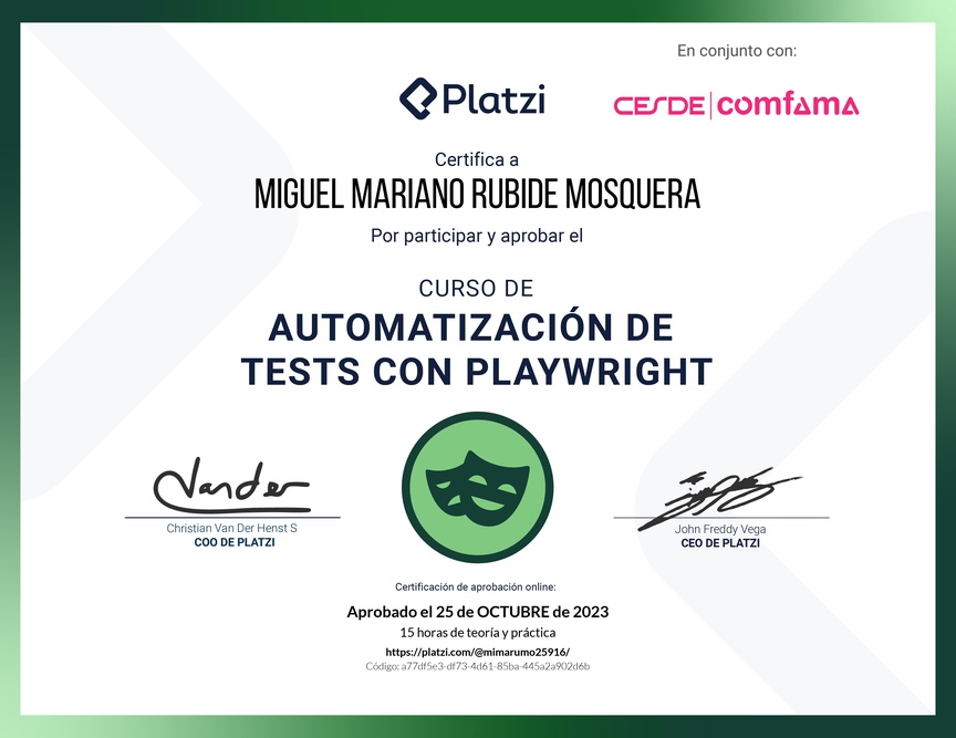 Diploma del Curso de Automatización de Test con Playwright