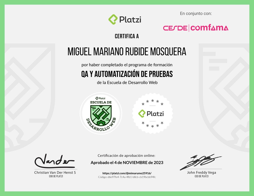 Diploma de la Ruta de Aprendizaje de QA y Automatización de Pruebas