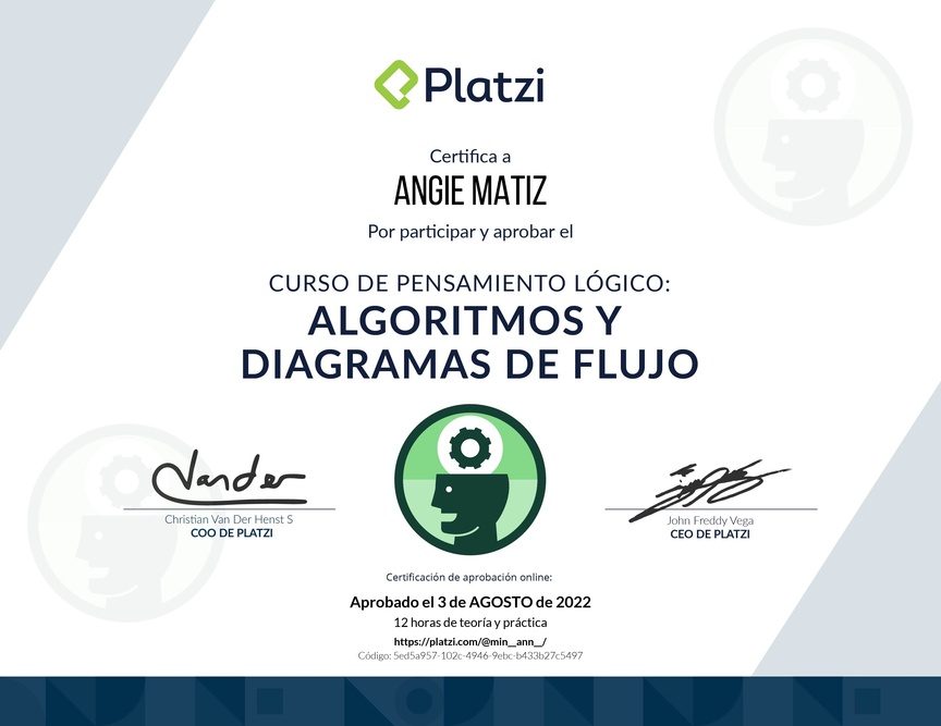 Diploma del Curso de Pensamiento Lógico: Algoritmos y Diagramas de Flujo