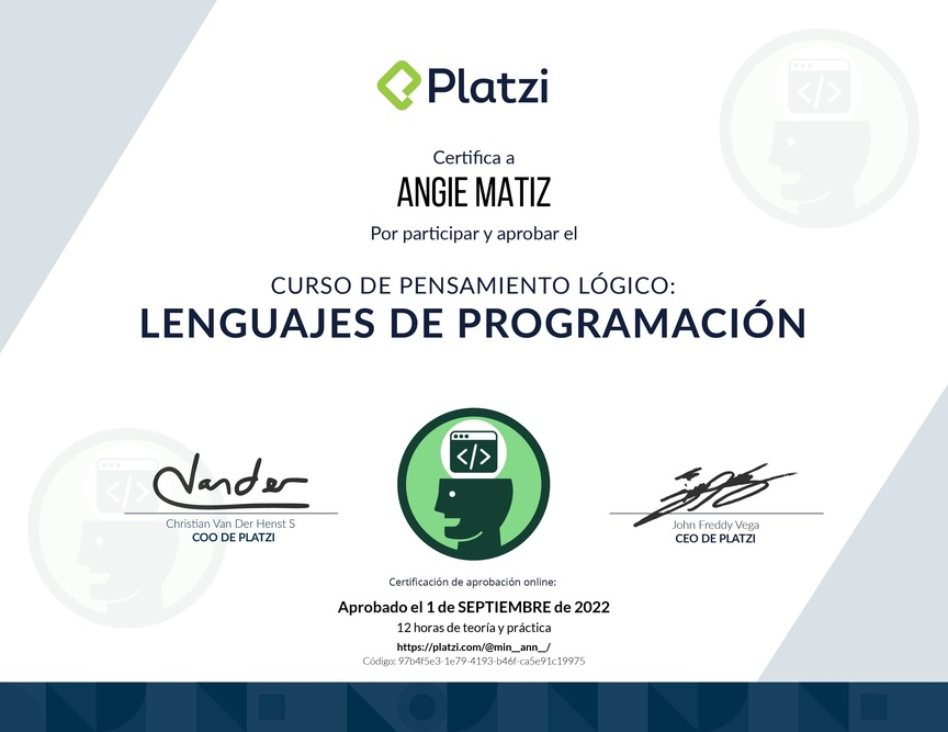 Diploma del Curso de Pensamiento Lógico: Lenguajes de Programación