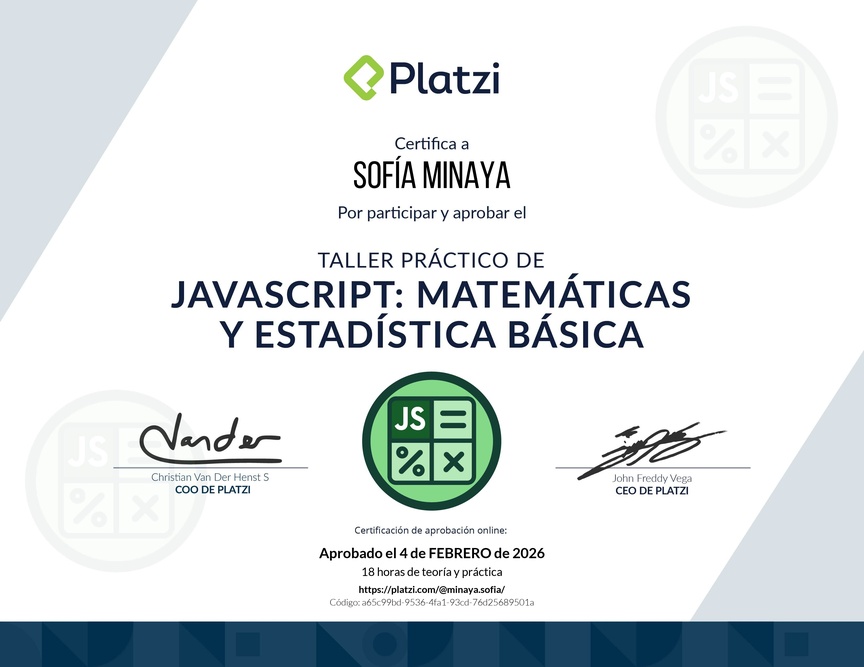 Diploma de Taller Práctico de JavaScript: Matemáticas y Estadística Básica