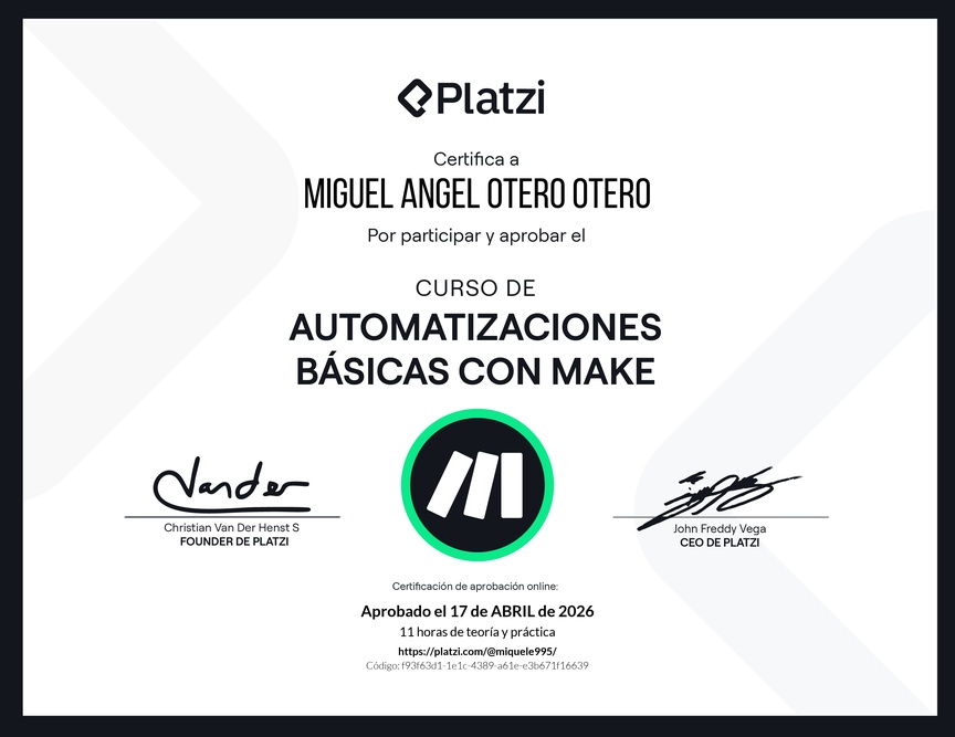 Diploma del Curso de Automatizaciones Básicas con Make