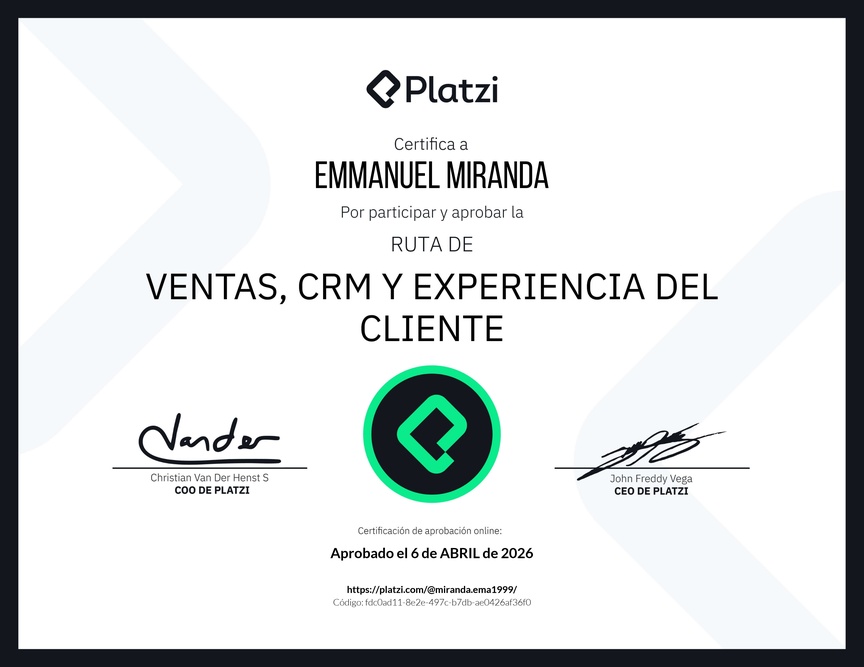 Diploma de la Ruta de Aprendizaje de Ventas, CRM y Experiencia del Cliente