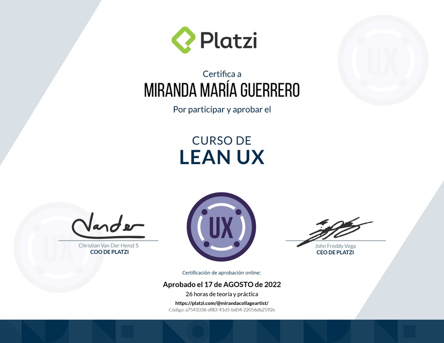 Diploma del Curso de Lean UX Práctico