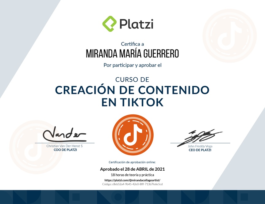 Diploma del Curso de Creación de Contenido en TikTok