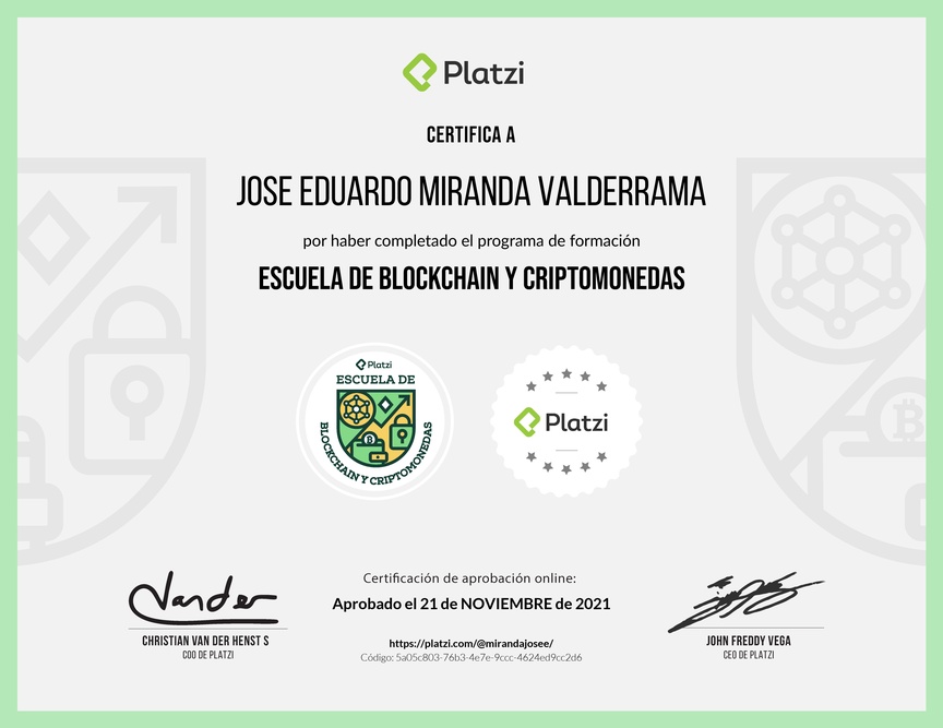 Diploma de la Ruta de Aprendizaje de Blockchain y Criptomonedas