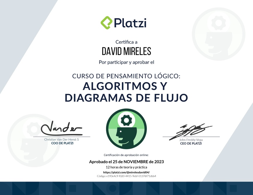 Diploma del Curso de Pensamiento Lógico: Algoritmos y Diagramas de Flujo