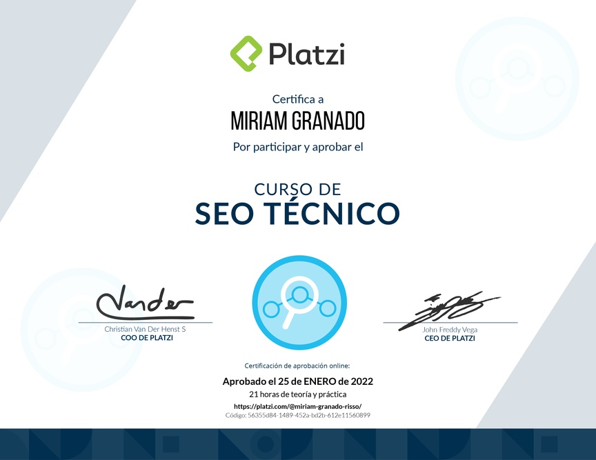 Diploma del Curso de Optimización de SEO Técnico