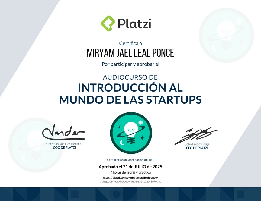 Diploma de Audiocurso de Introducción al Mundo de las Startups