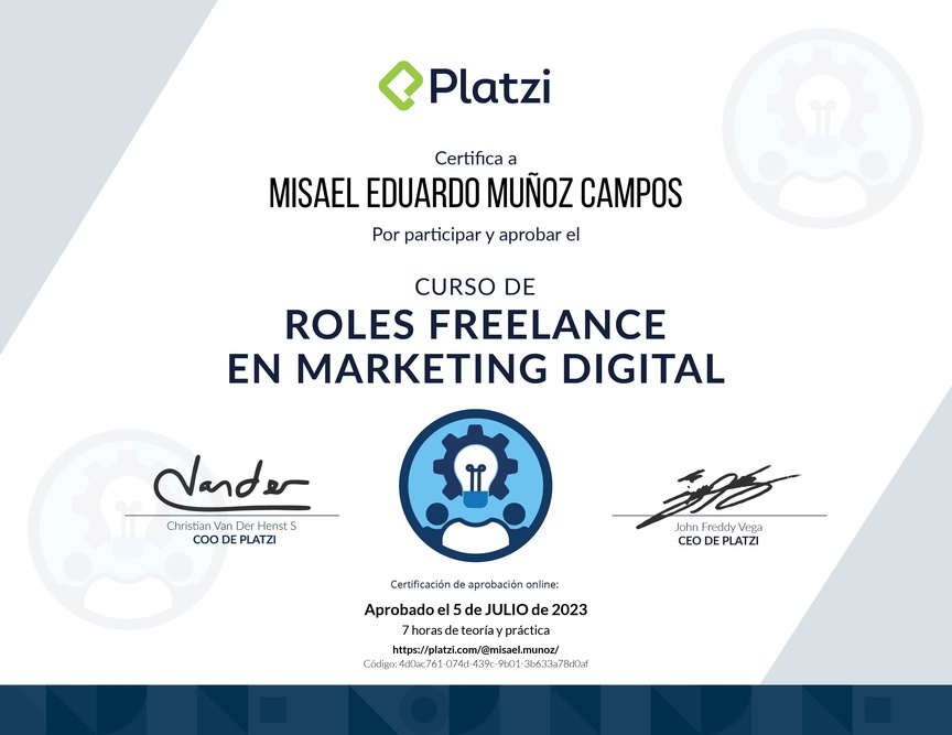 Diploma del Curso para Trabajar en Marketing como Freelance